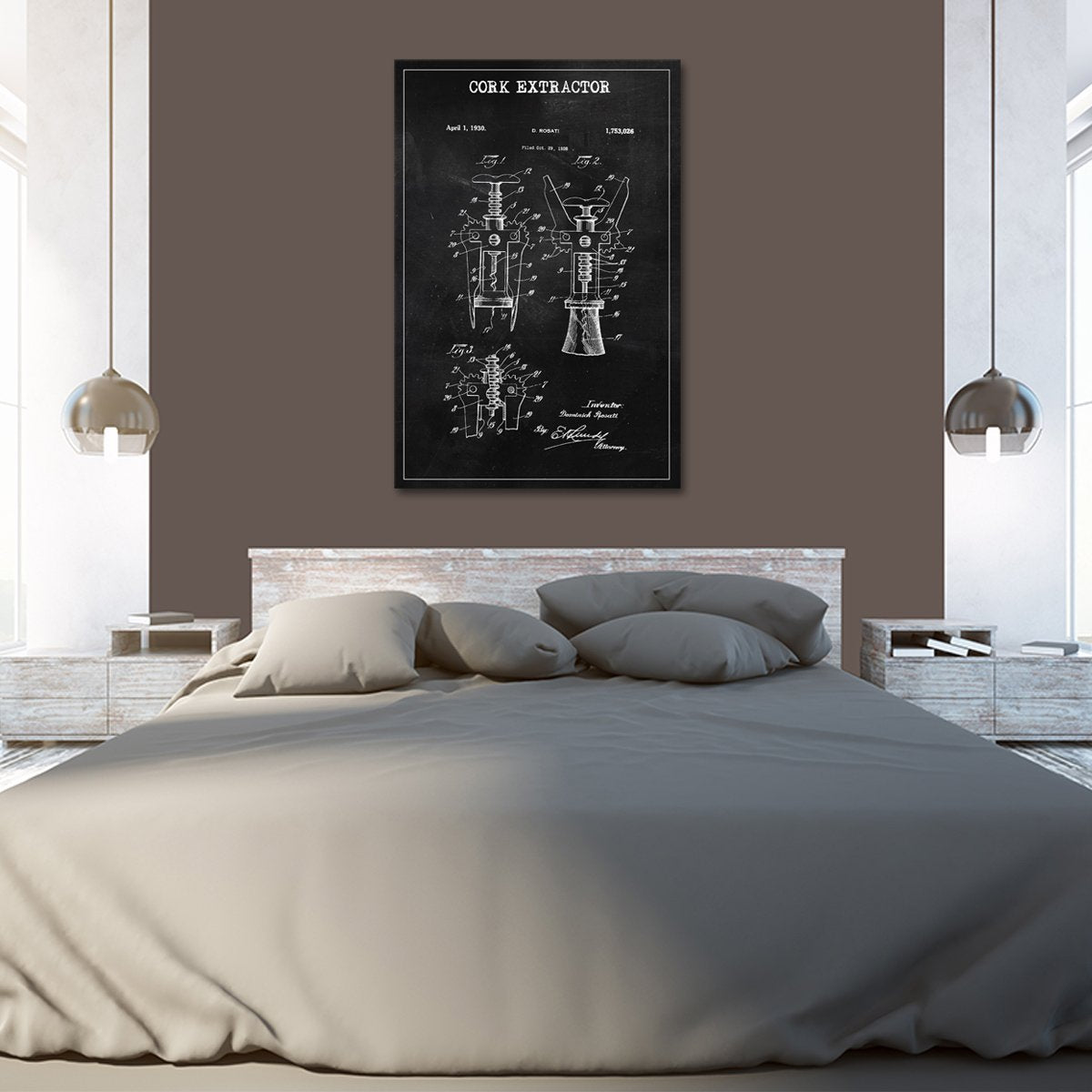 Cork Extractor Patent BW Canvas Wall Art