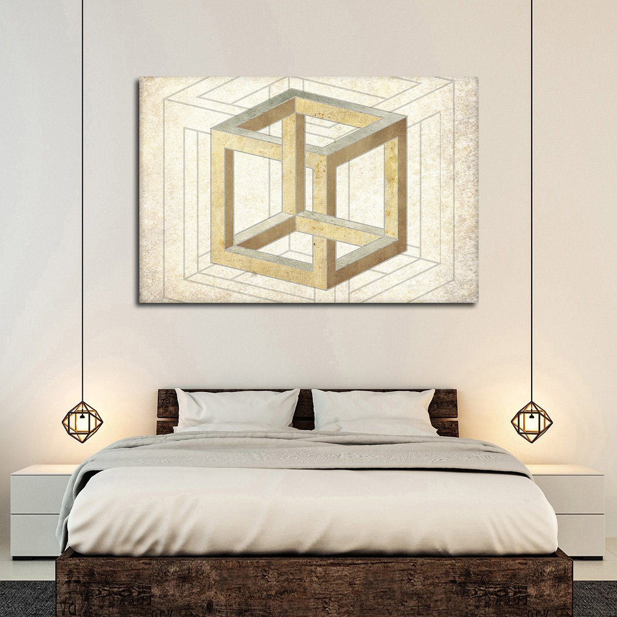 Cream Cube Illusion Multi Panel Canvas Wall Art