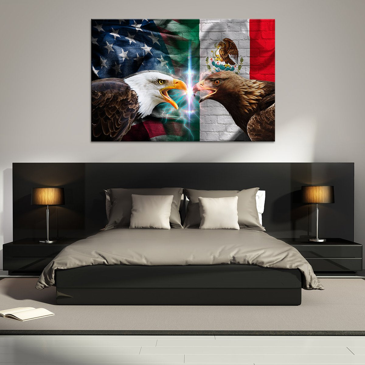 America and Mexico Eagles Flag Multi Panel Canvas Wall Art