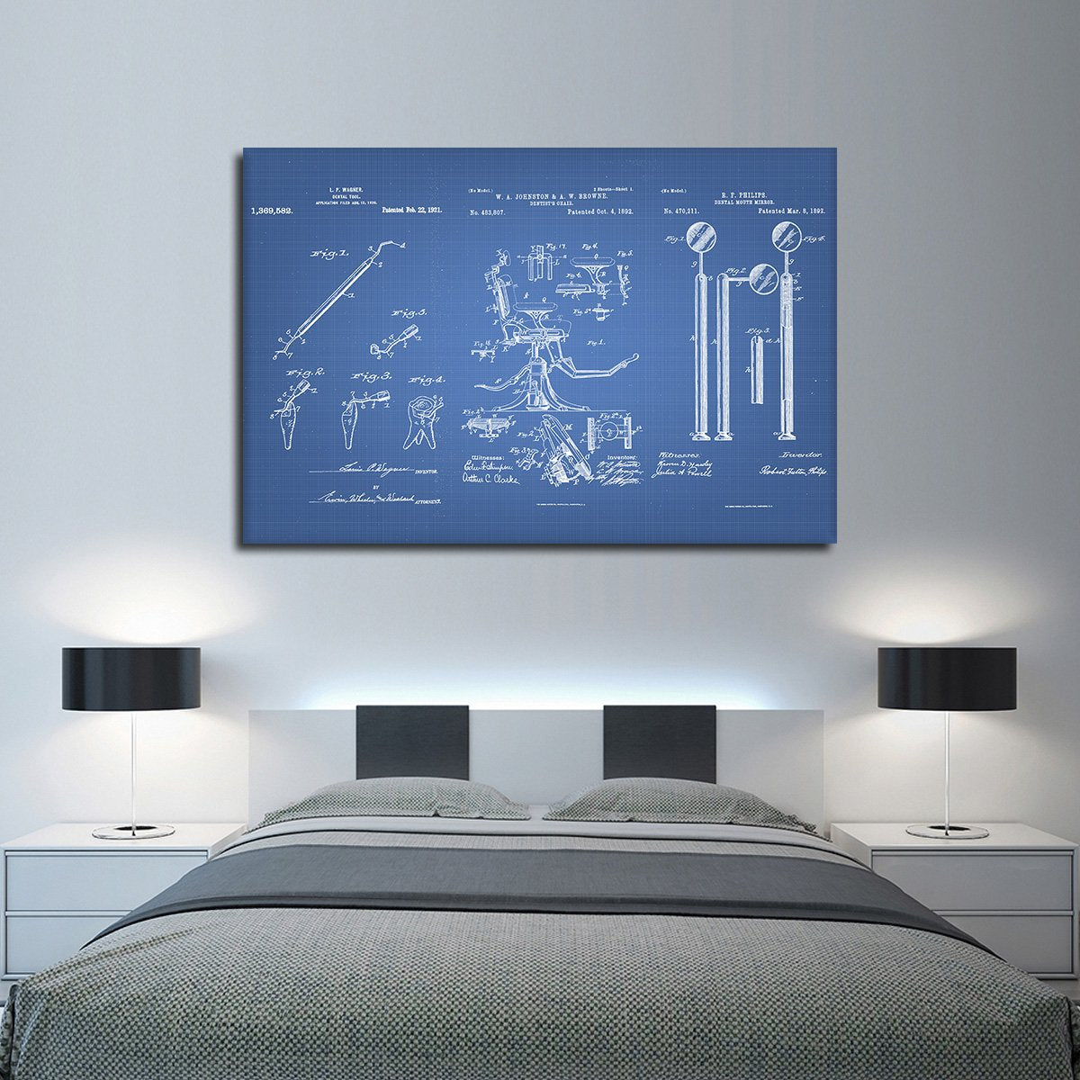 Dentist Patent Compilation Blue Multi Panel Canvas Wall Art