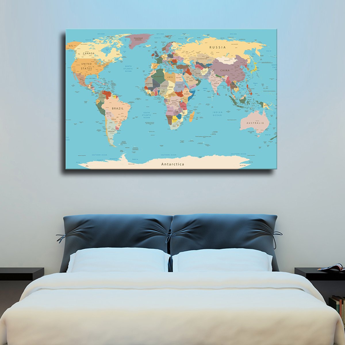 Detailed World Map Multi Panel Canvas Wall Art