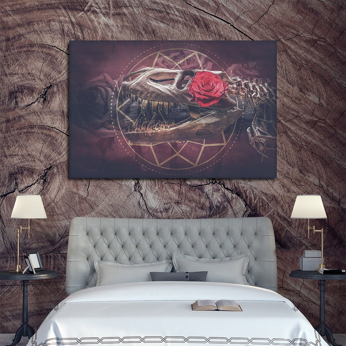 Dinosaur Rose Skull Multi Panel Canvas Wall Art