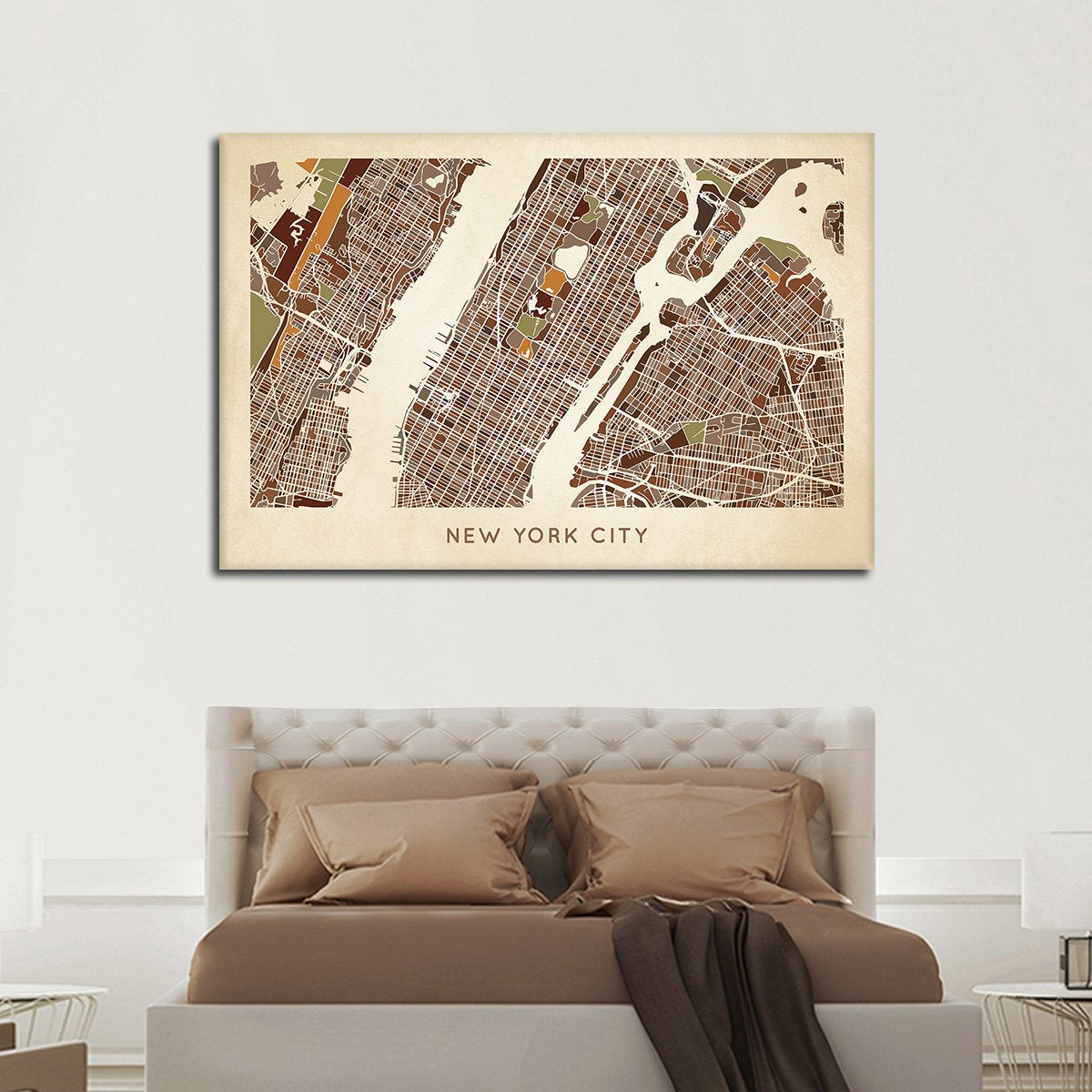Earthy NYC Map Multi Panel Canvas Wall Art