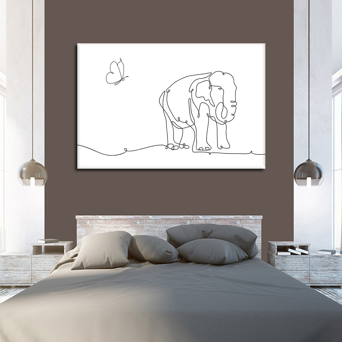Elephant And Butterfly Multi Panel Canvas Wall Art