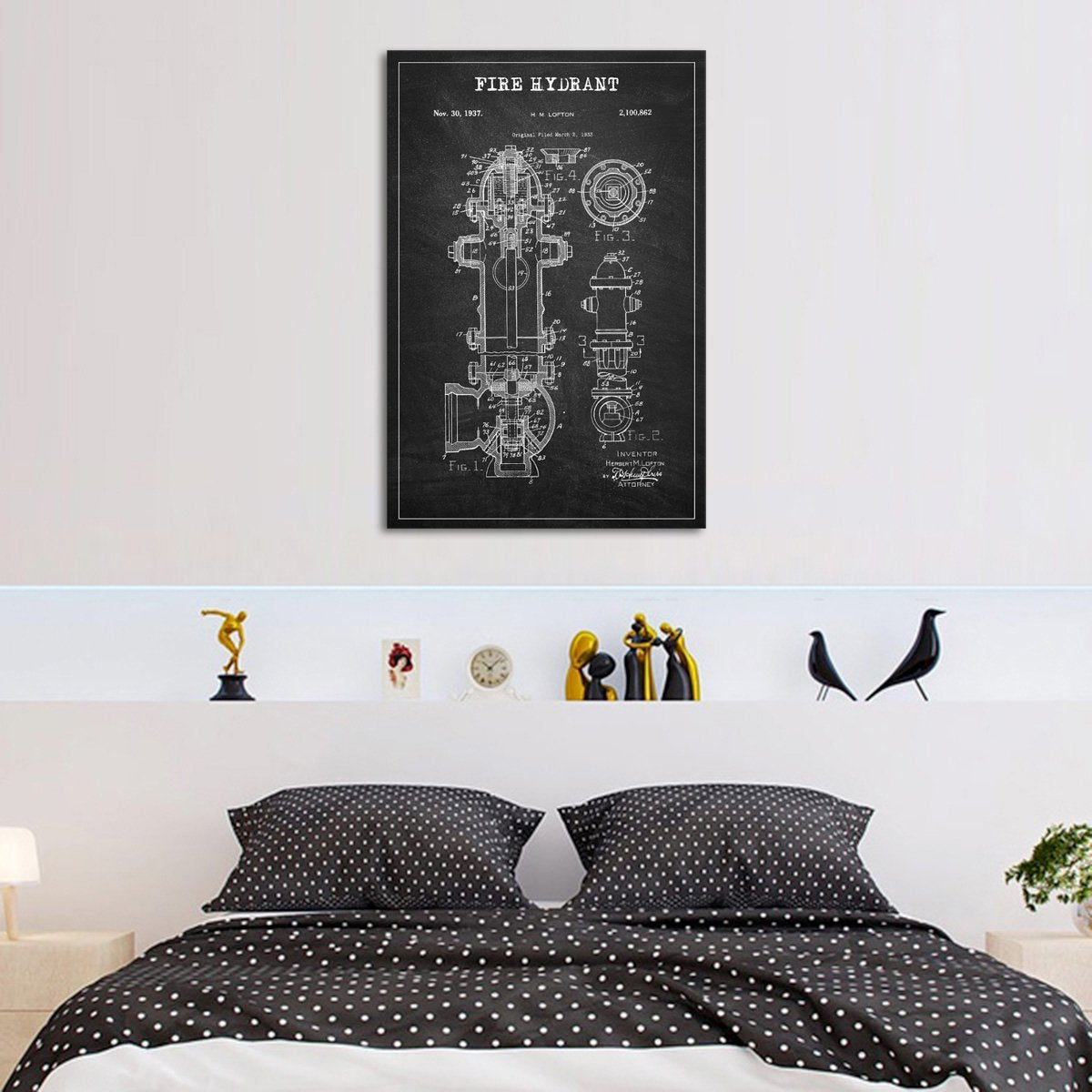 Fire Hydrant Patent BW Canvas Wall Art