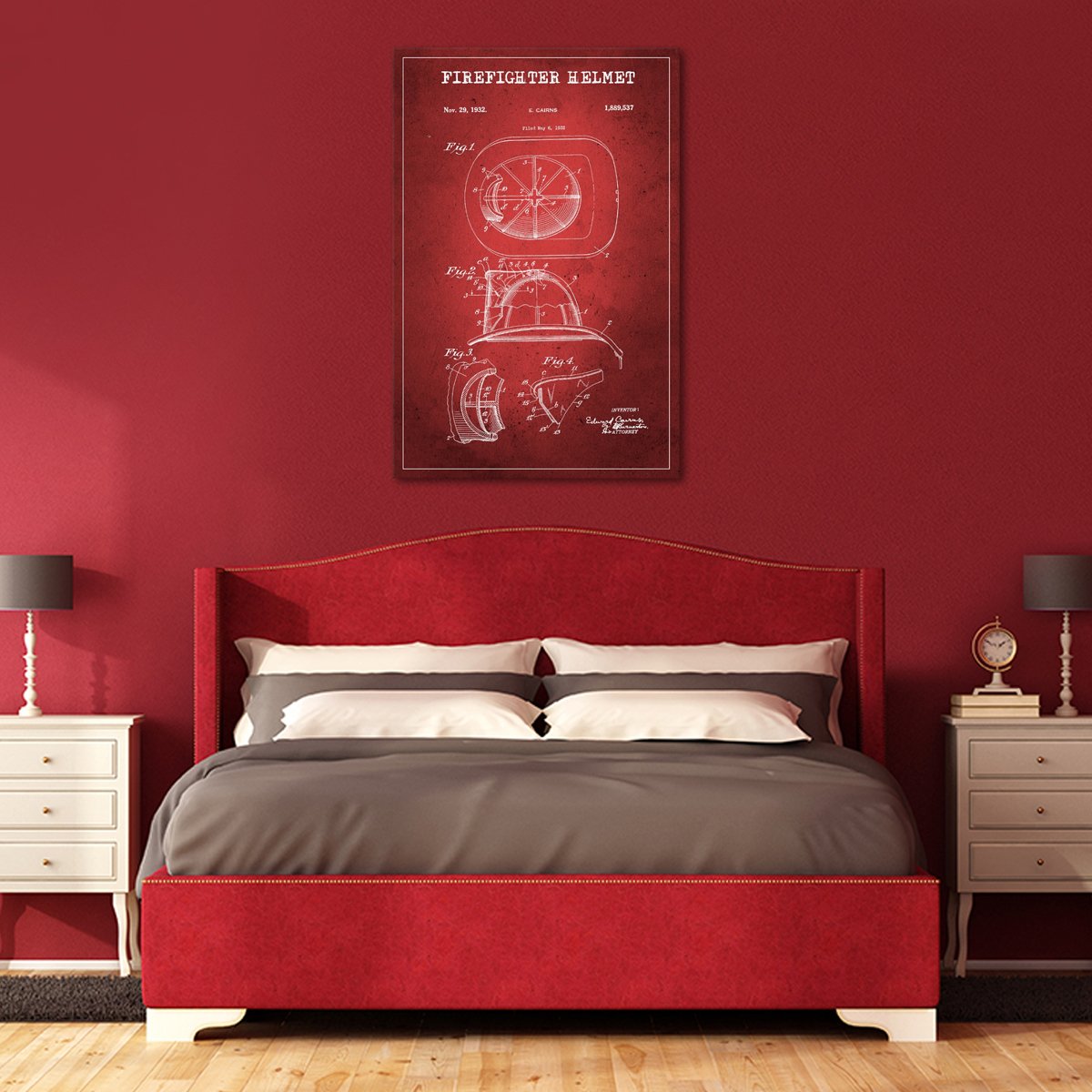 Firefighter Helmet Patent Canvas Wall Art