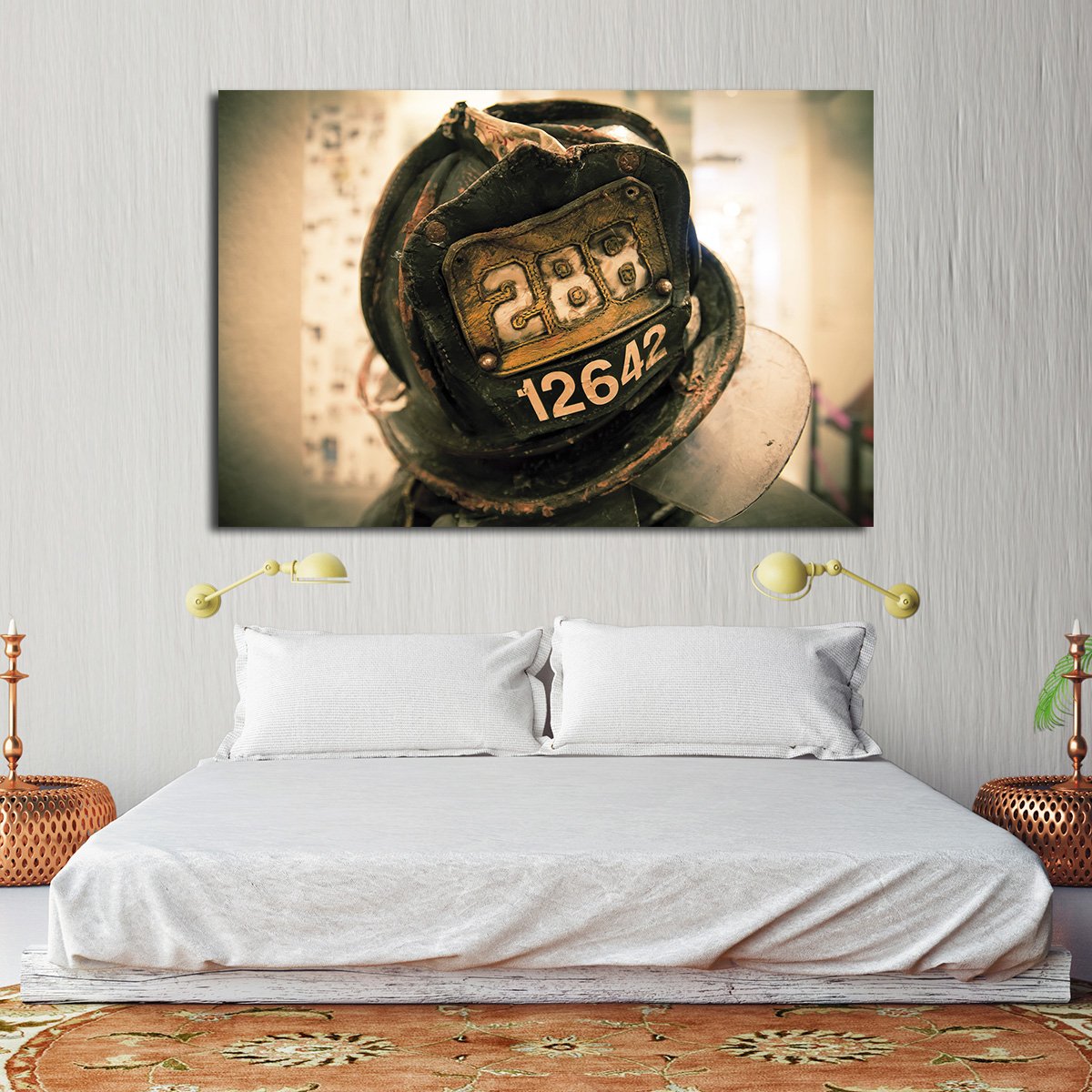 Firefighters Helmet Multi Panel Canvas Wall Art