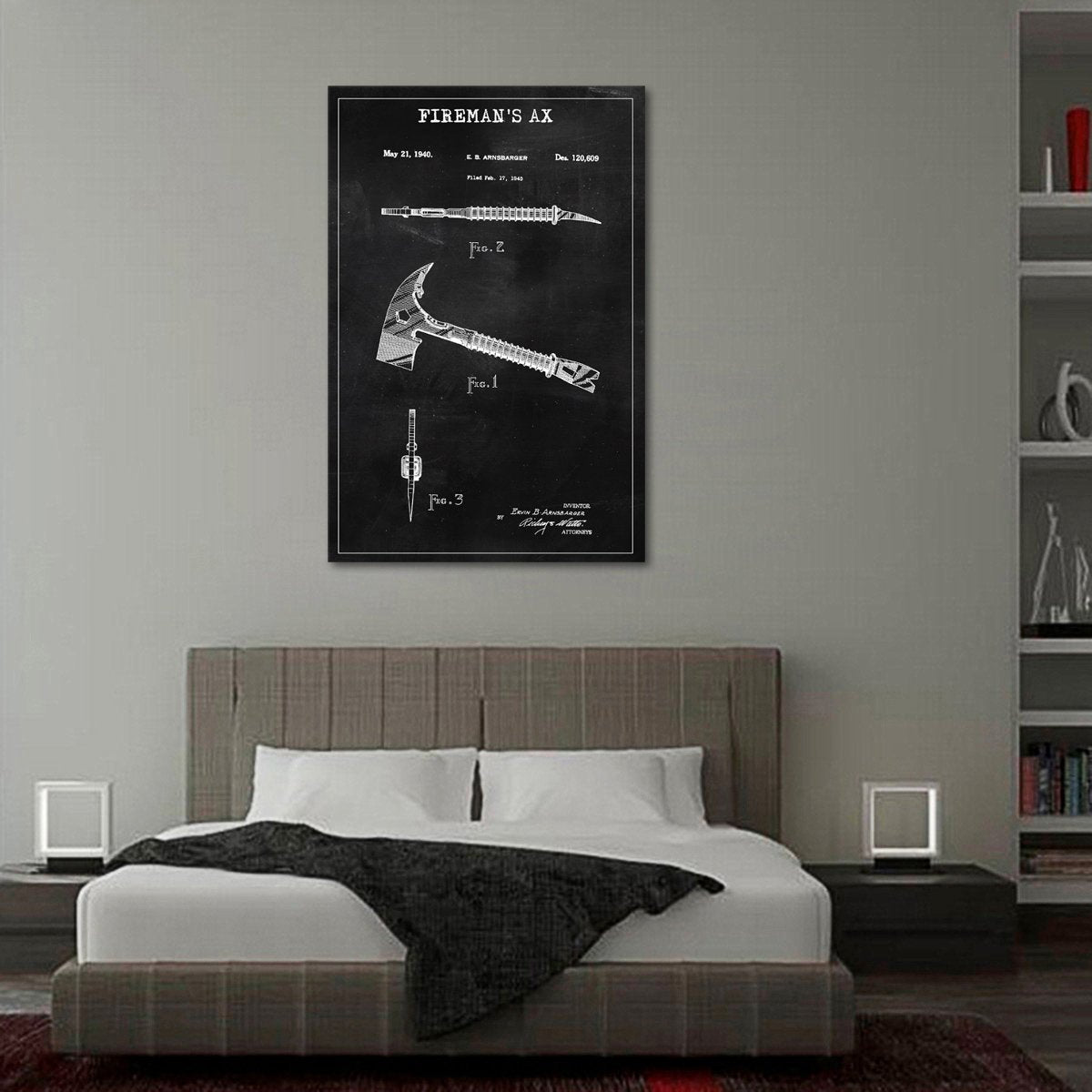 Fireman Ax Patent BW Canvas Wall Art
