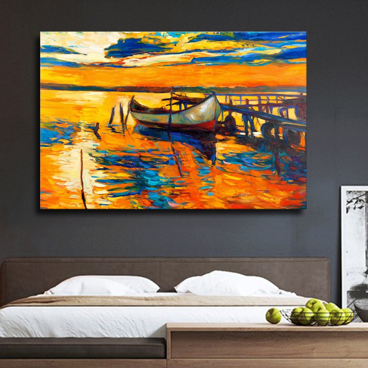 Fishing Boat At Sunset Multi Panel Canvas Wall Art