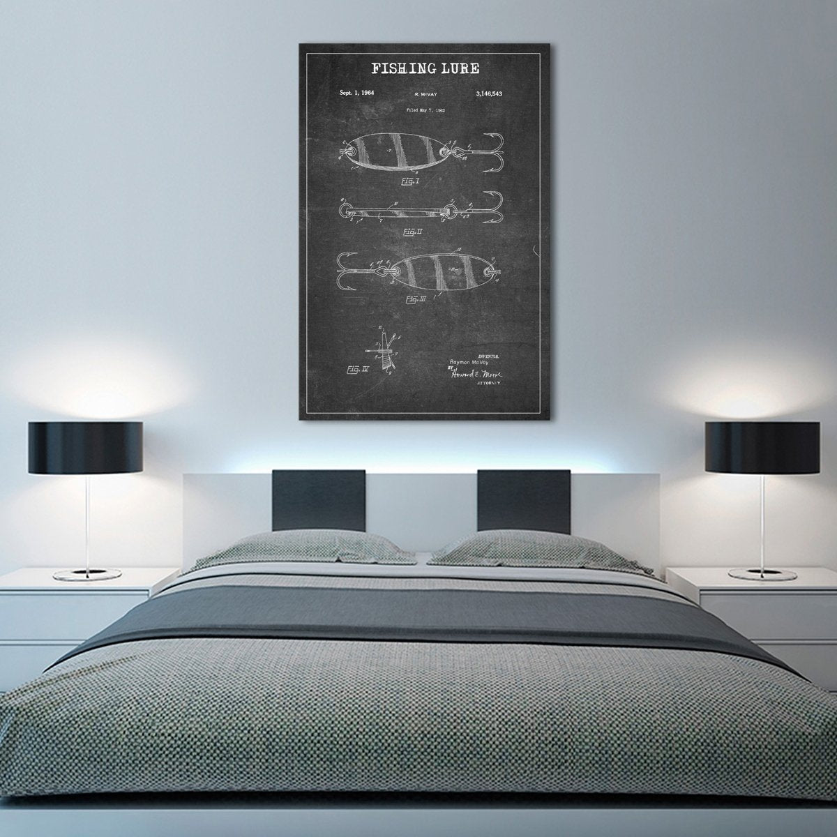 Fishing Lure Patent BW Canvas Wall Art