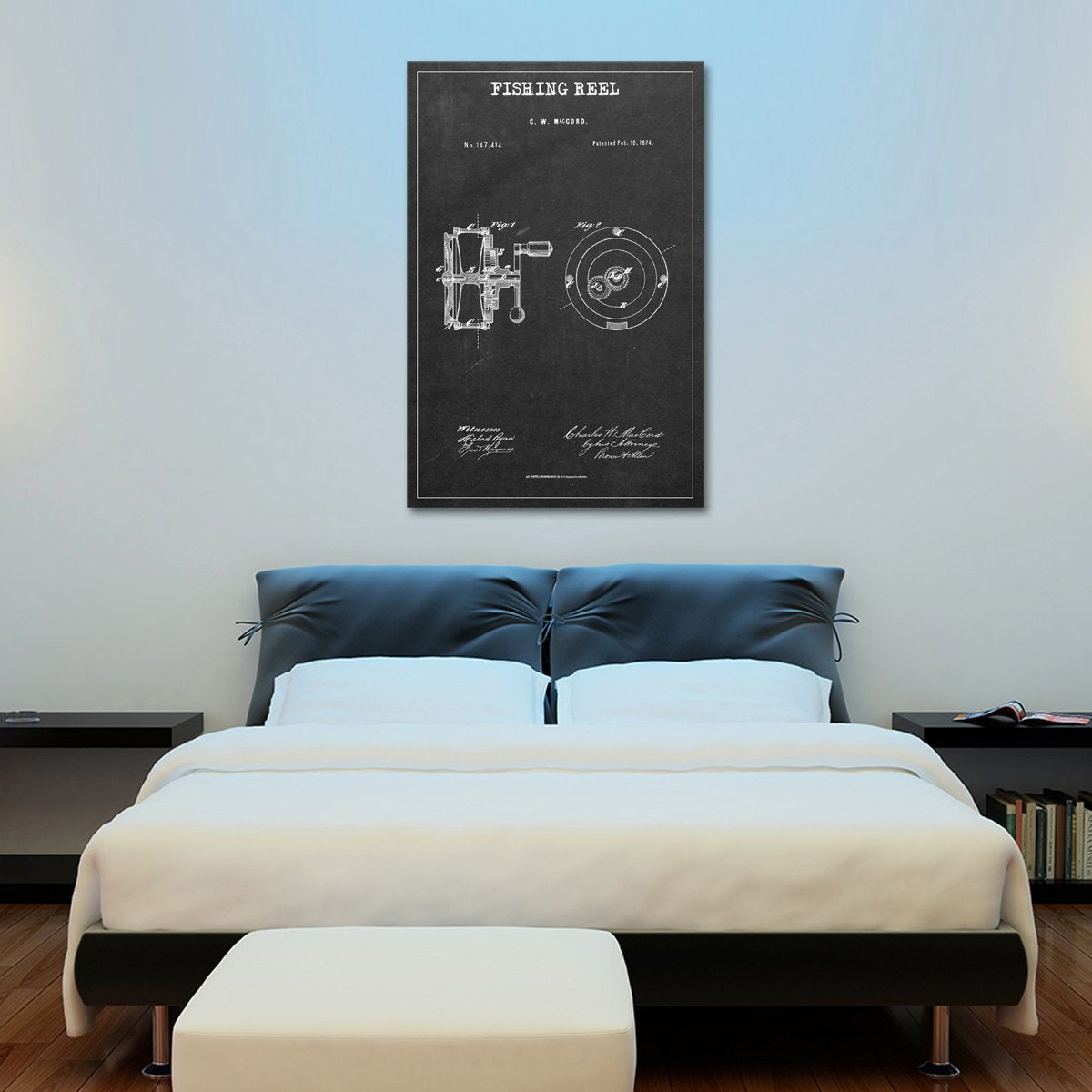 Fishing Reel Patent BW Canvas Wall Art