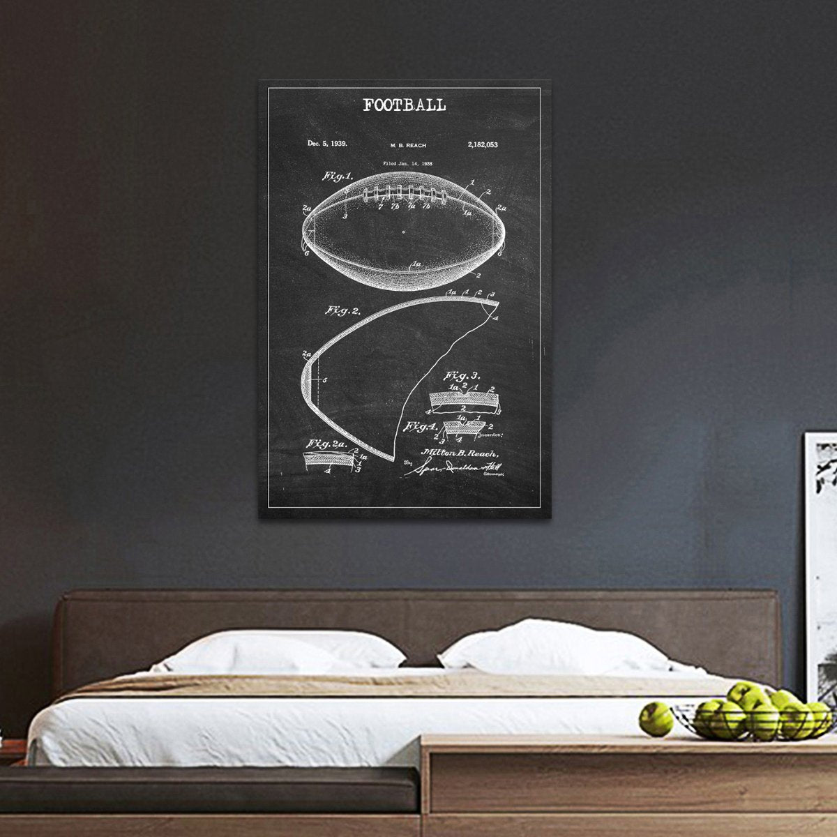 Football 2 Patent BW Canvas Wall Art