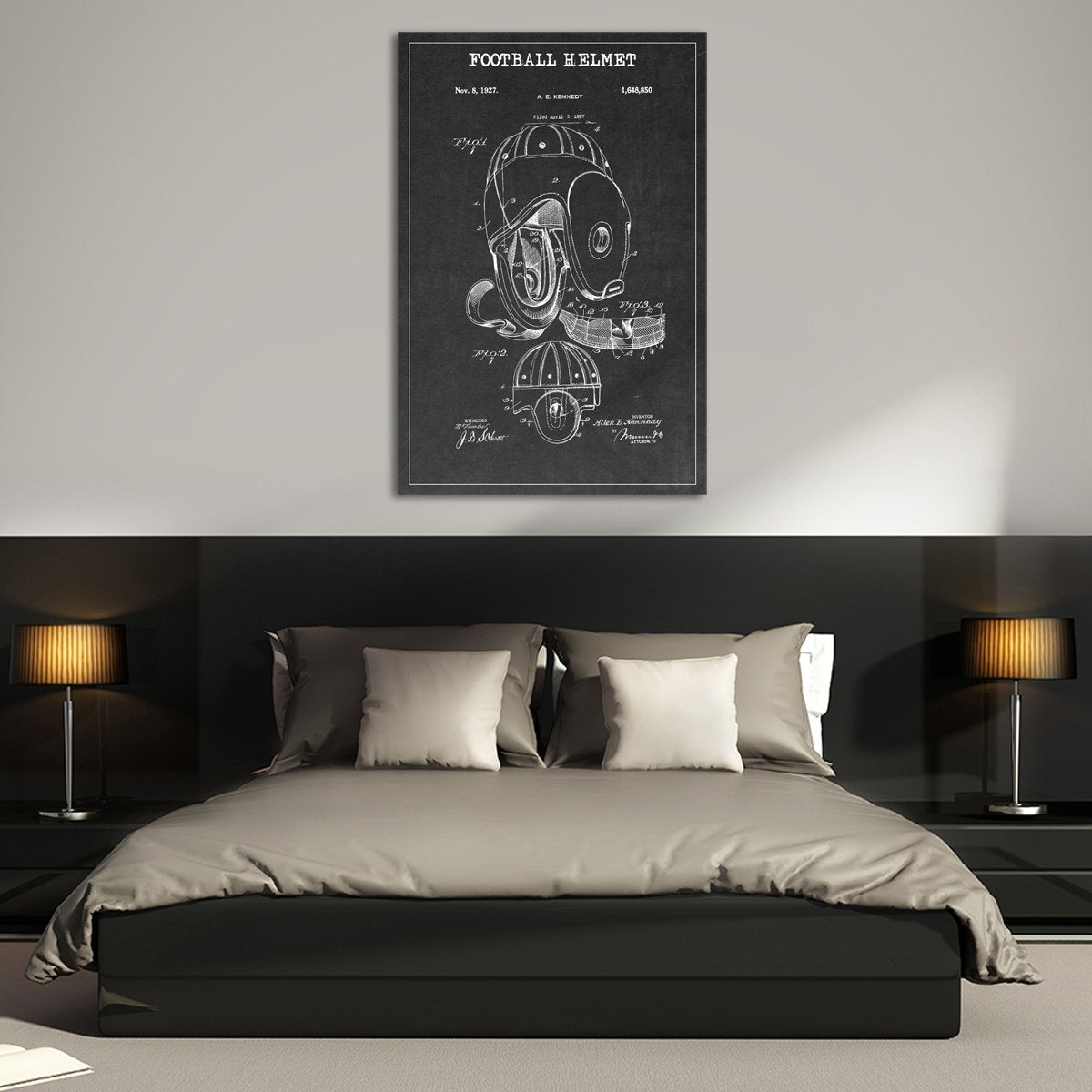 Football Helmet Patent BW Canvas Wall Art