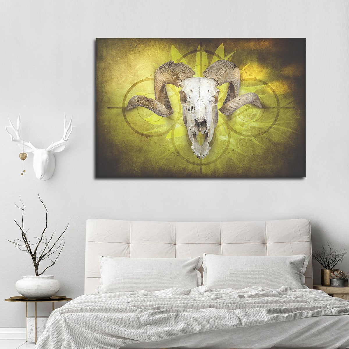 Glowing Ram Skull Multi Panel Canvas Wall Art