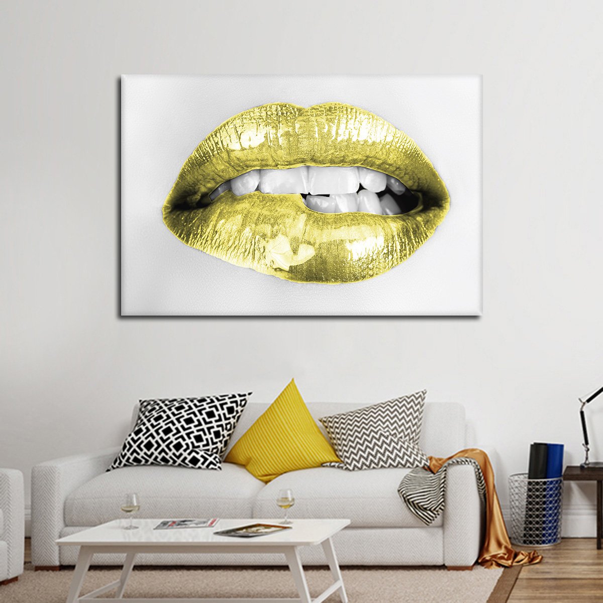 Gold Lips Multi Panel Canvas Wall Art