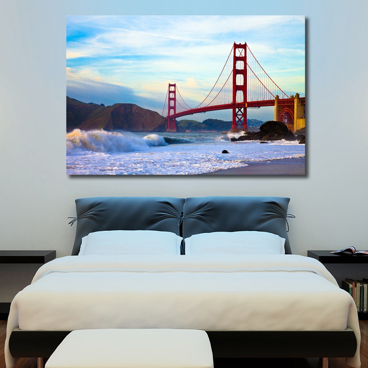 Shore At Golden Gate Bridge Multi Panel Canvas Wall Art