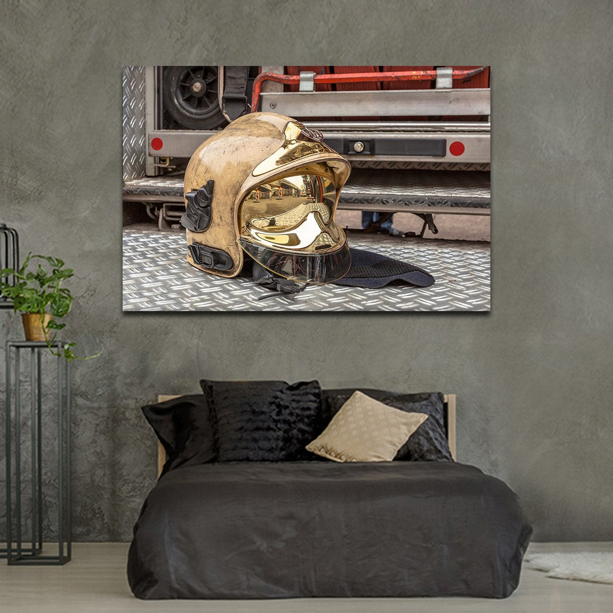 Golden Fire Helmet Multi Panel Canvas Wall Art
