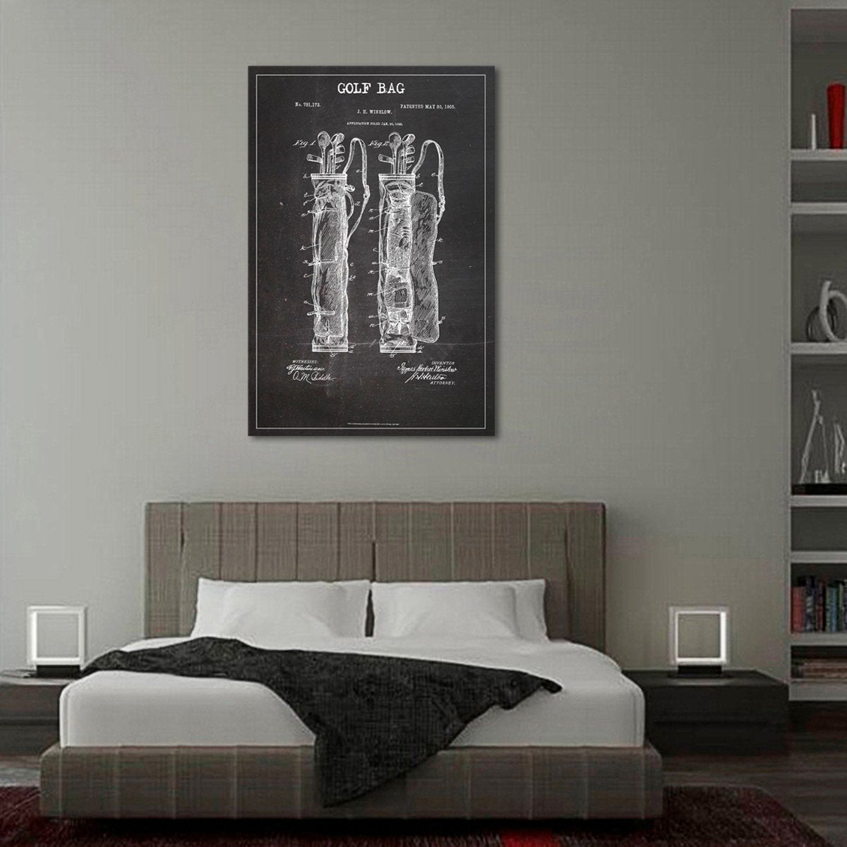 Golf Bag Patent BW Canvas Wall Art