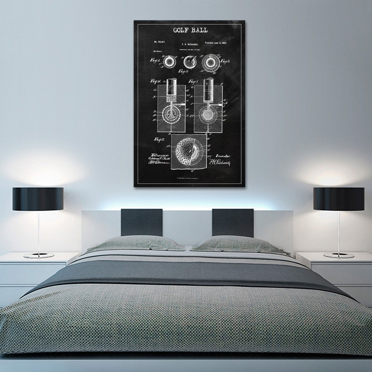 Golf Ball Patent BW Canvas Wall Art