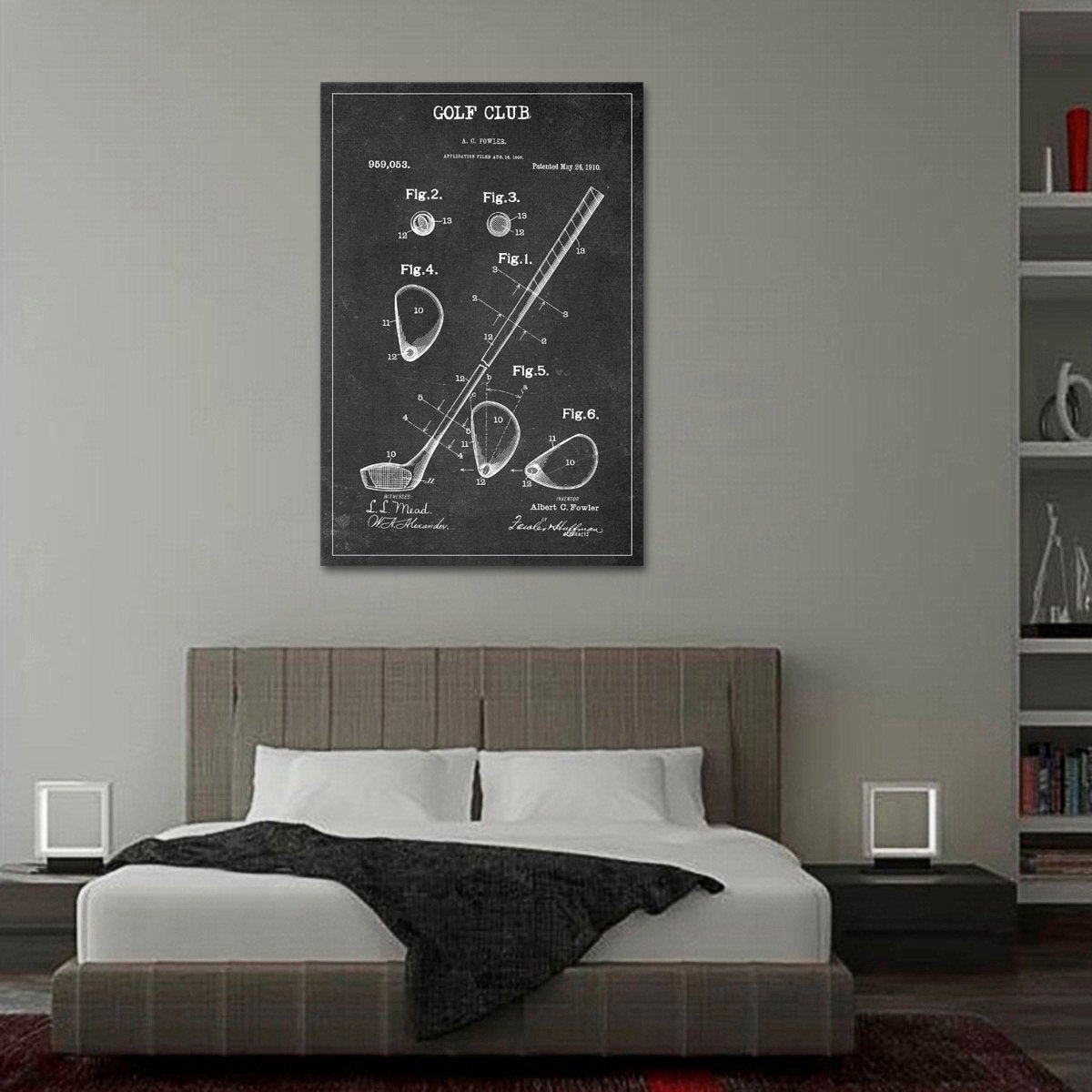Golf Club Patent BW Canvas Wall Art
