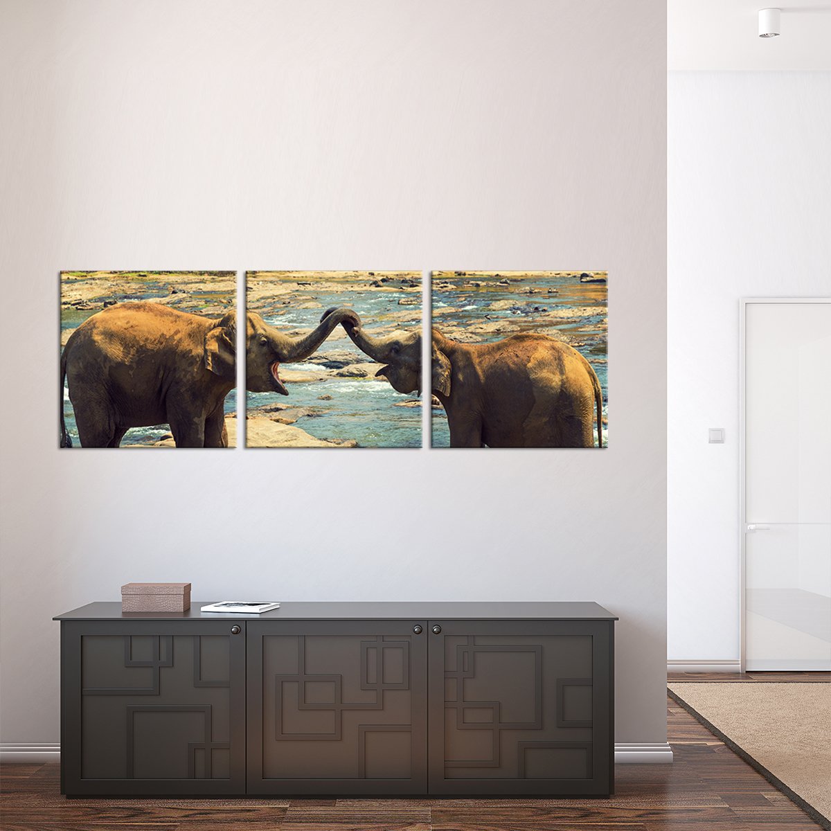 Elephant Bath Multi Panel Canvas Wall Art