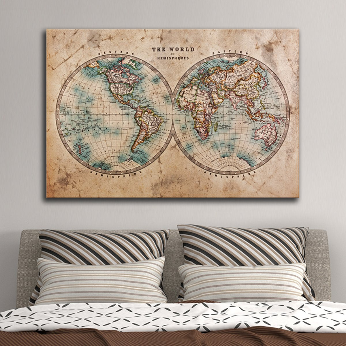 Hemisphere Map Multi Panel Canvas Wall Art