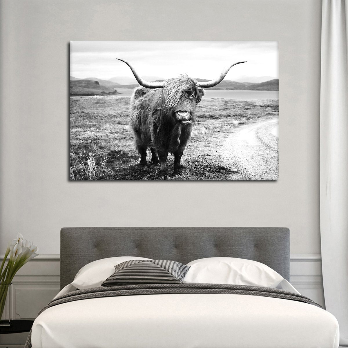 Highland Cow In Fields Multi Panel Canvas Wall Art