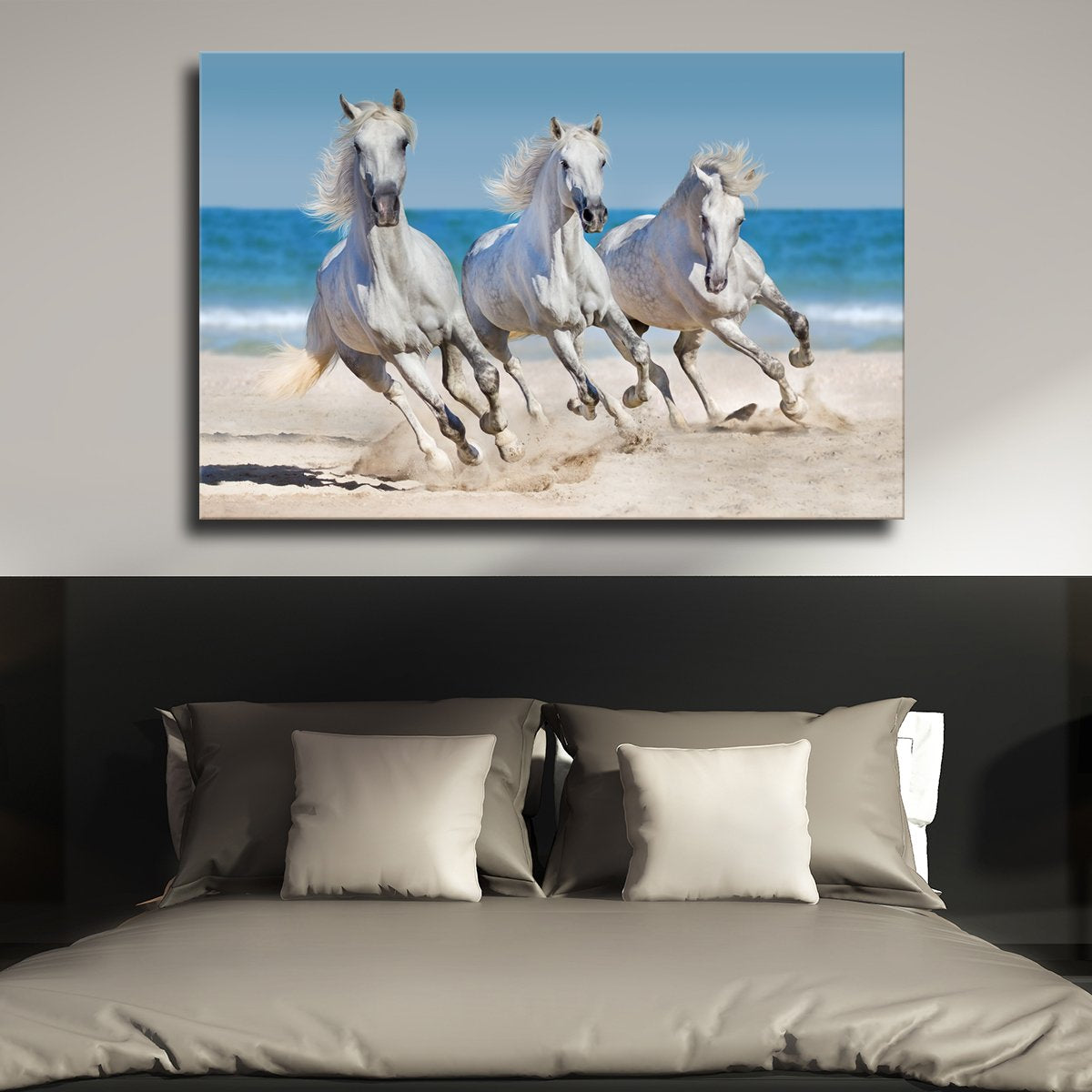 Horses at Seashore Multi Panel Canvas Wall Art