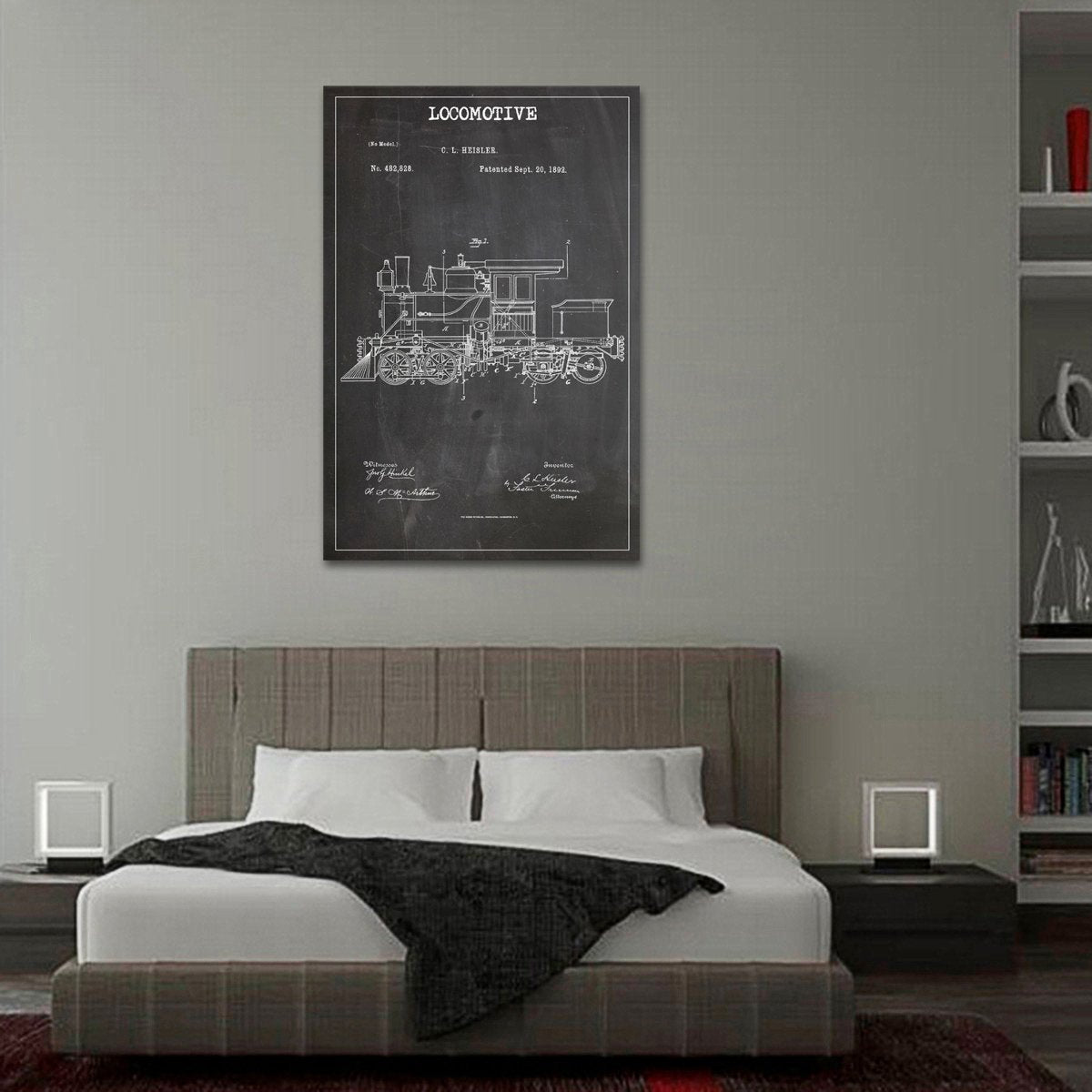 Locomotive Patent BW Canvas Wall Art