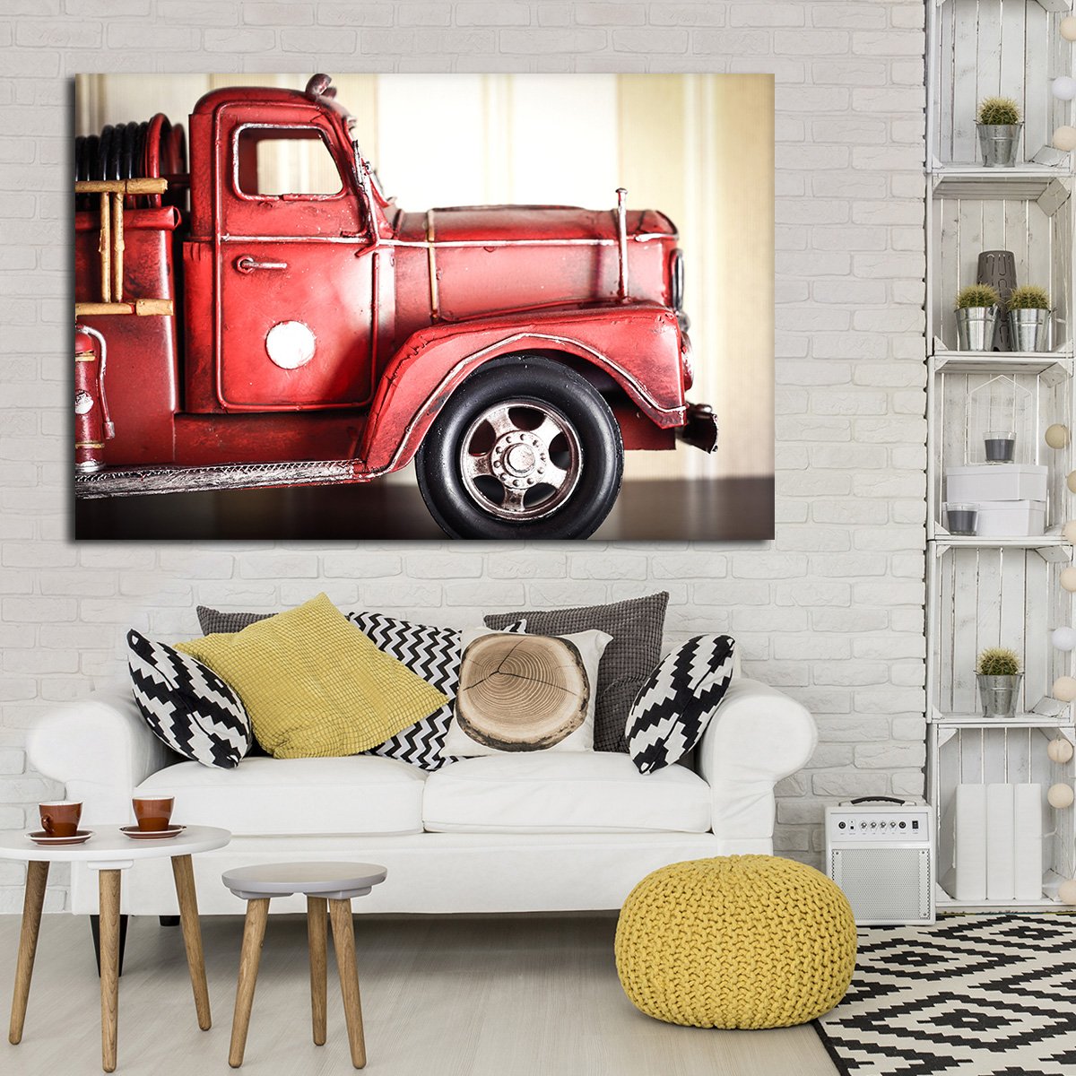 Miniature Fire Truck Multi Panel Canvas Wall Art
