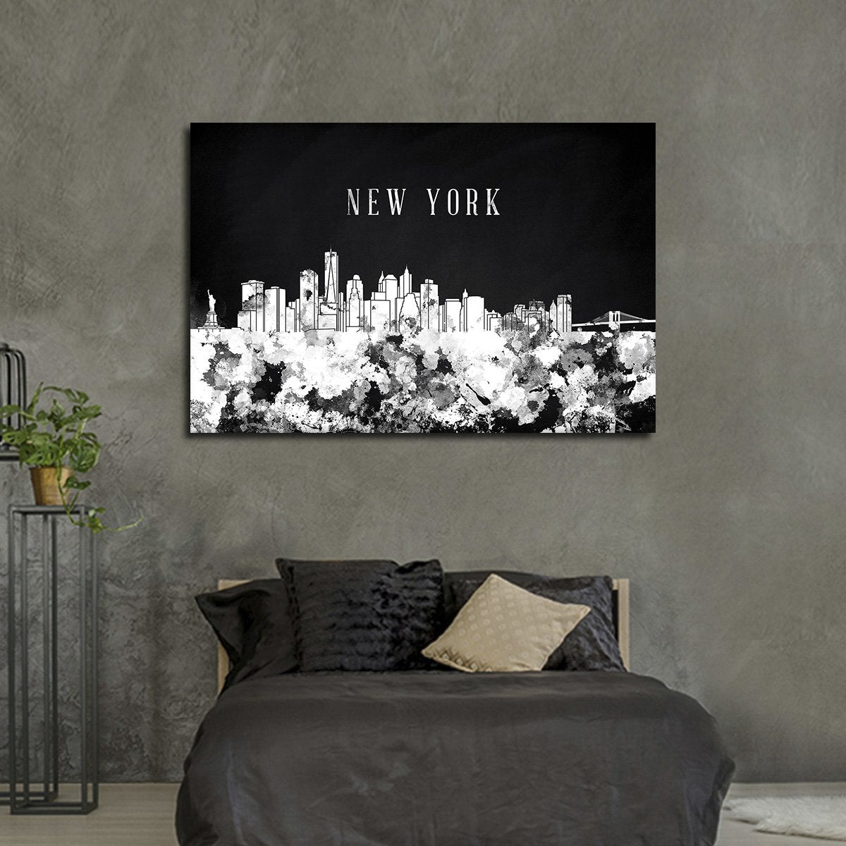 NYC Watercolor Skyline BW Multi Panel Canvas Wall Art