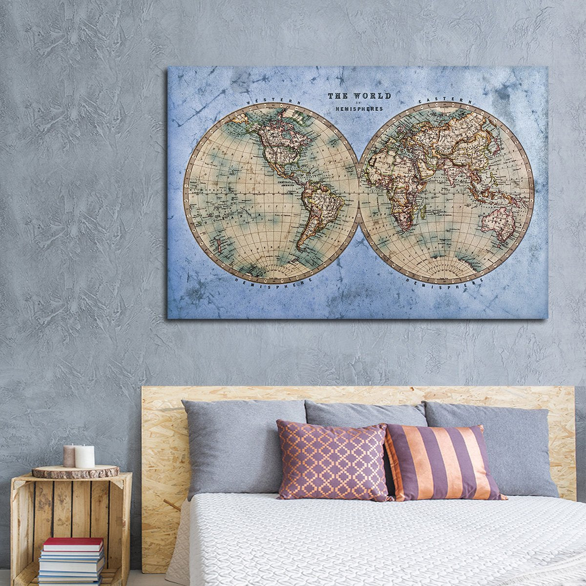 Ocean Hemispheres Map Multi Panel Canvas Wall Art
