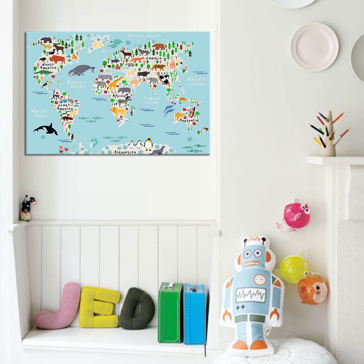 Baby Blue World Map Multi Panel Canvas Wall Art