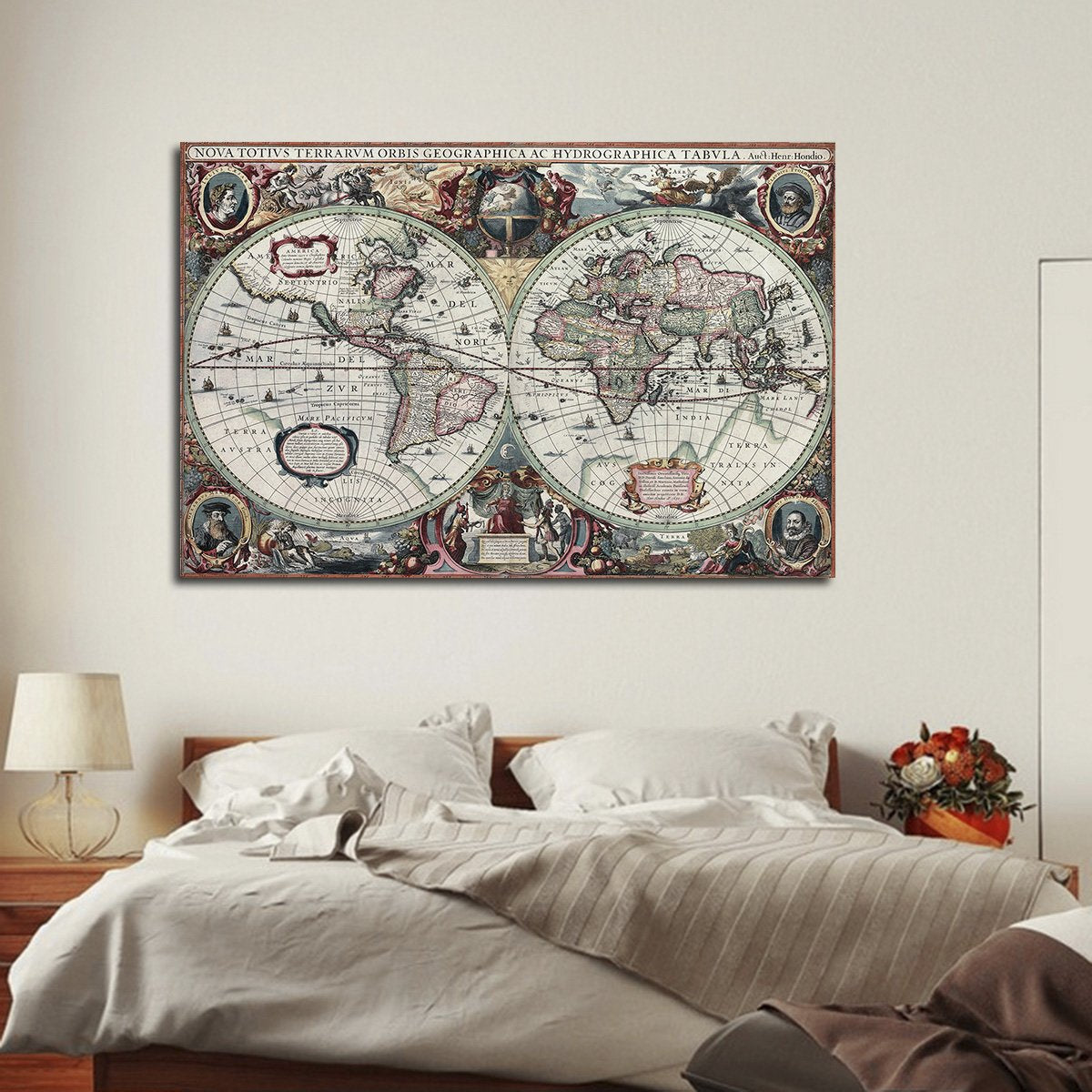 Painted Hemispheres Victorian Map Multi Panel Canvas Wall Art