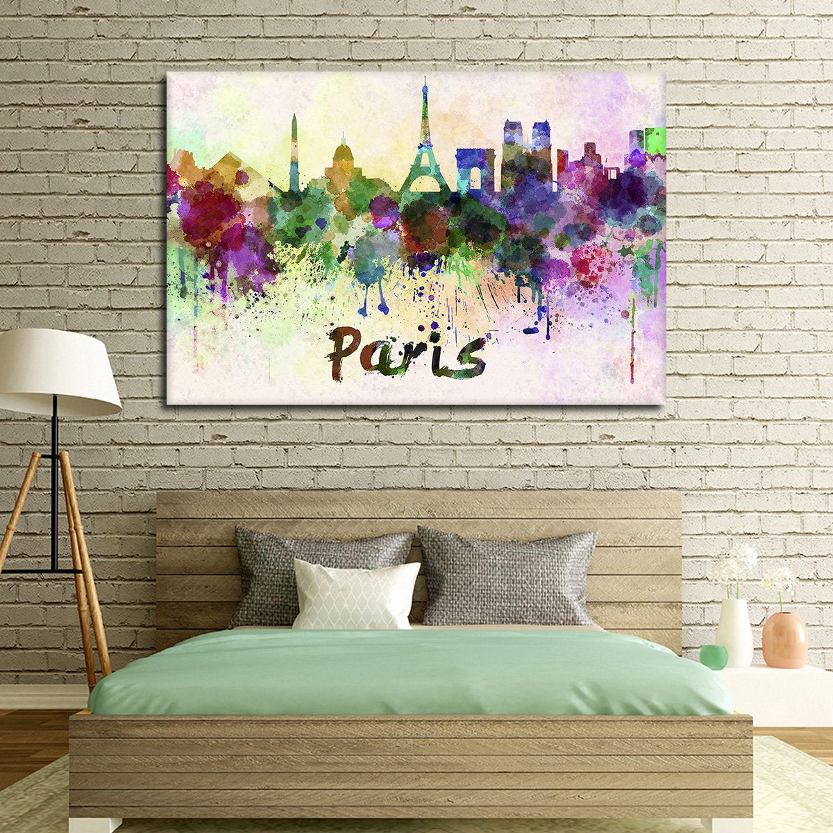 Paris Watercolor Skyline Multi Panel Canvas Wall Art