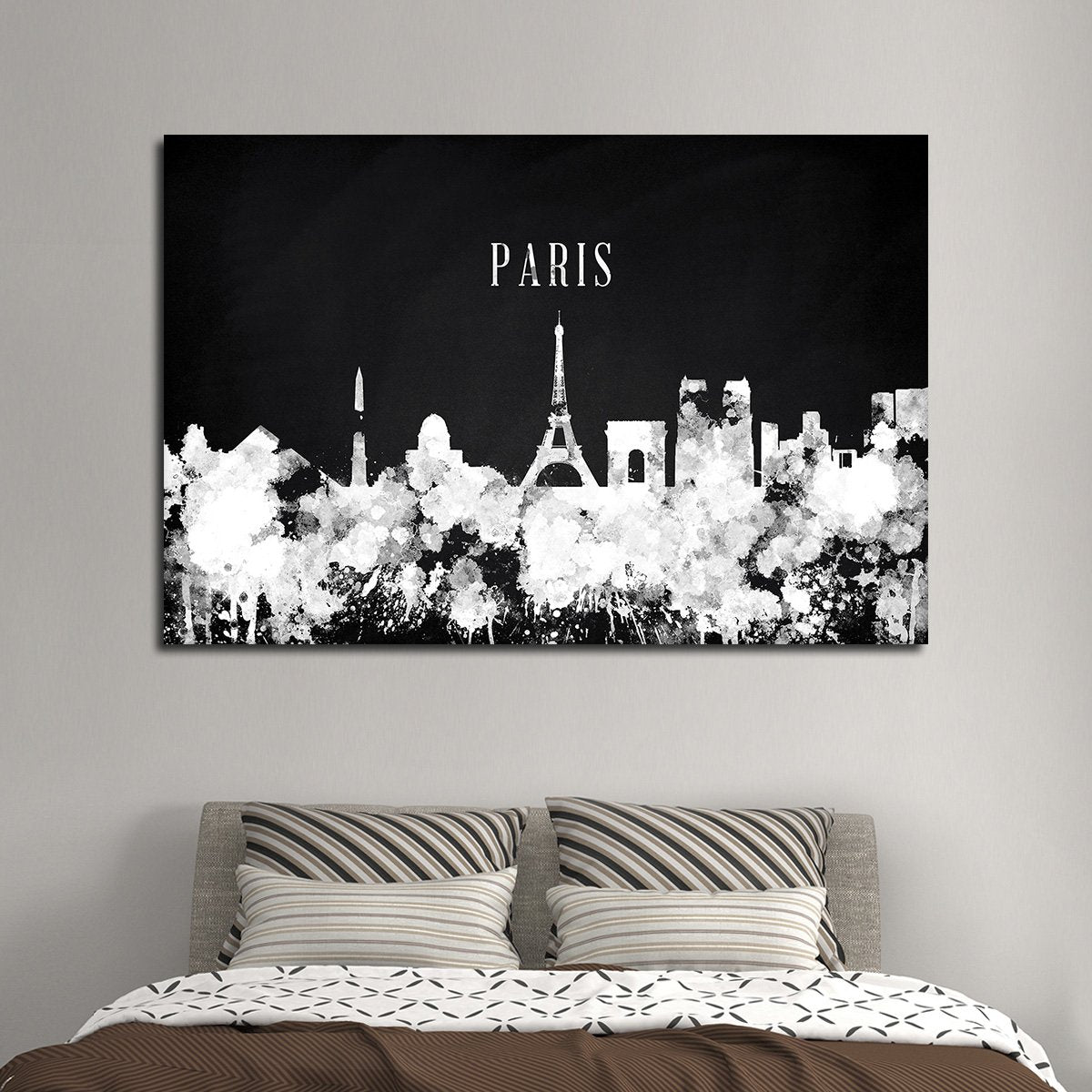Paris Watercolor Skyline BW Multi Panel Canvas Wall Art