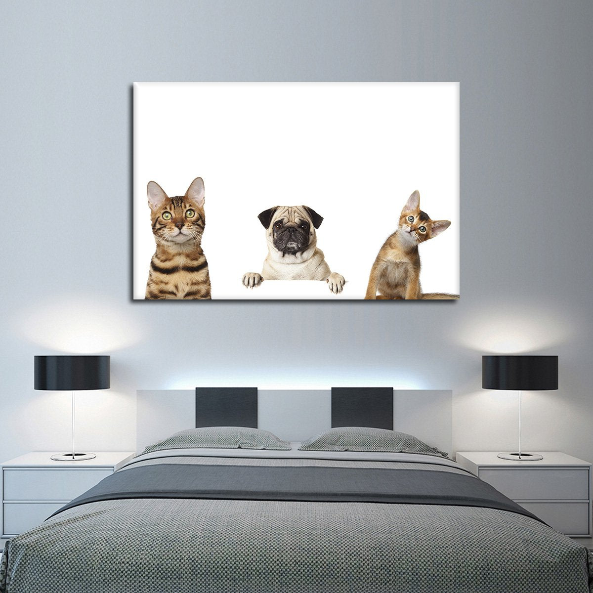 Pug And Kittens Multi Panel Canvas Wall Art