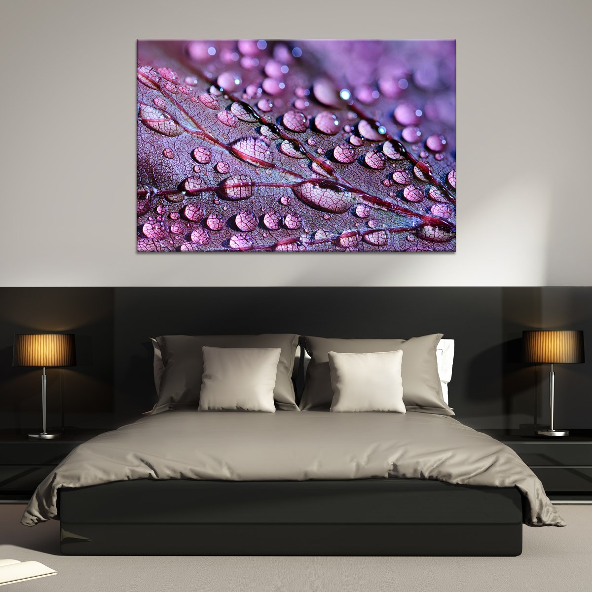 Purple Leaf Droplets Multi Panel Canvas Wall Art