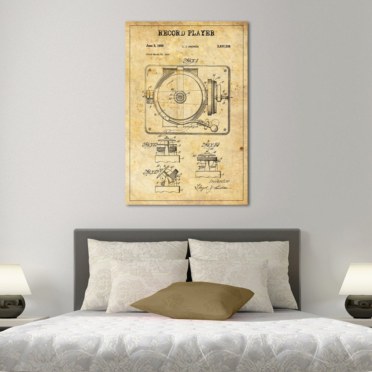 Record Player Patent Canvas Wall Art