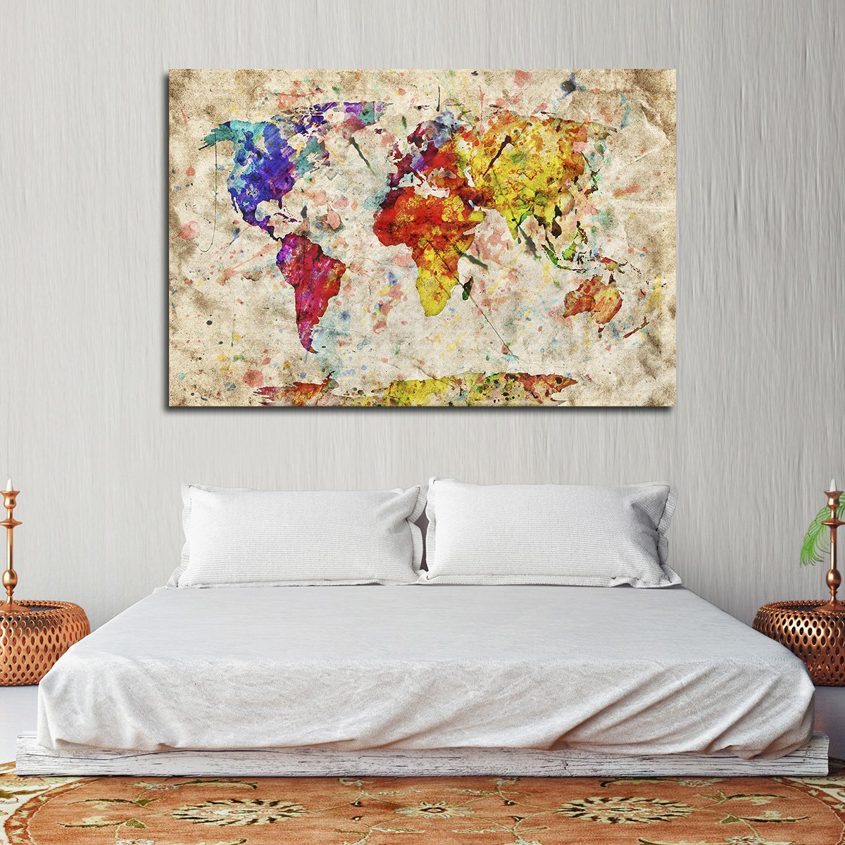 Retro Expression World Map Multi Panel Canvas Wall Art