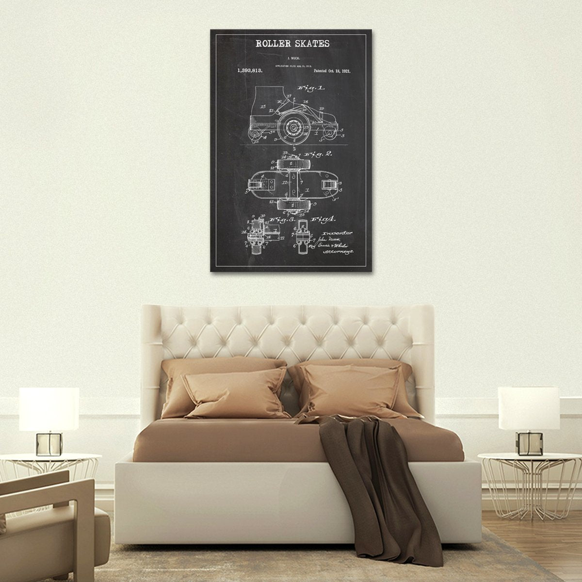 Roller Skates Patent BW Canvas Wall Art