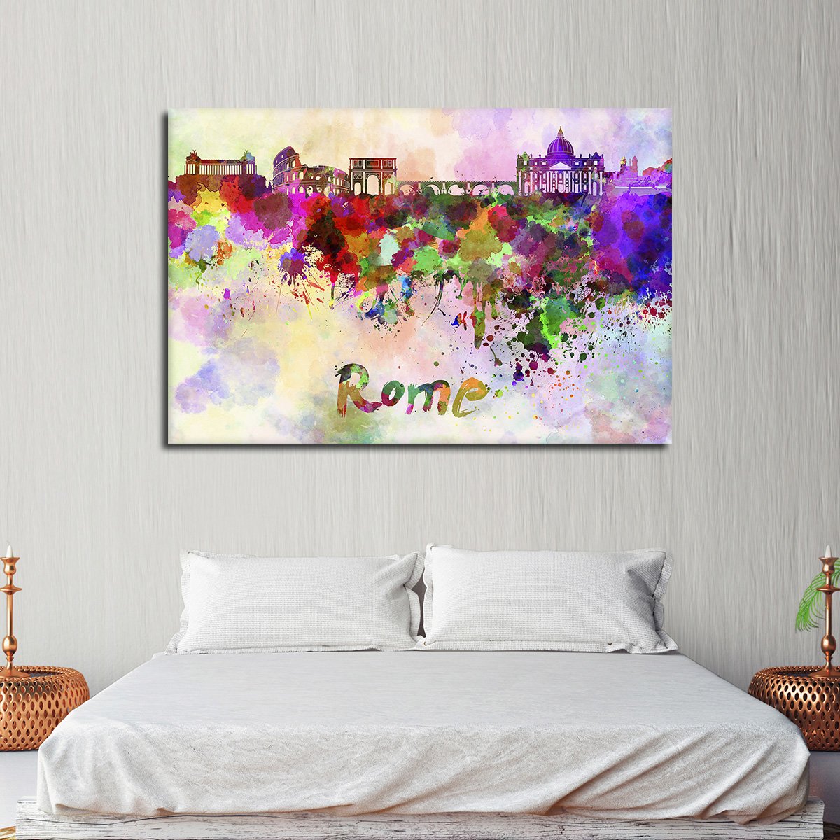 Rome Watercolor Skyline Multi Panel Canvas Wall Art