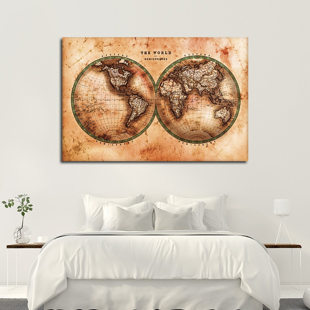 Rustic Hemispheres Map Multi Panel Canvas Wall Art