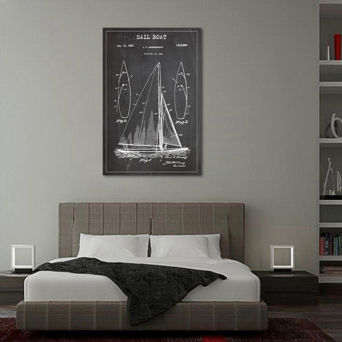 Sail Boat Patent BW Canvas Wall Art