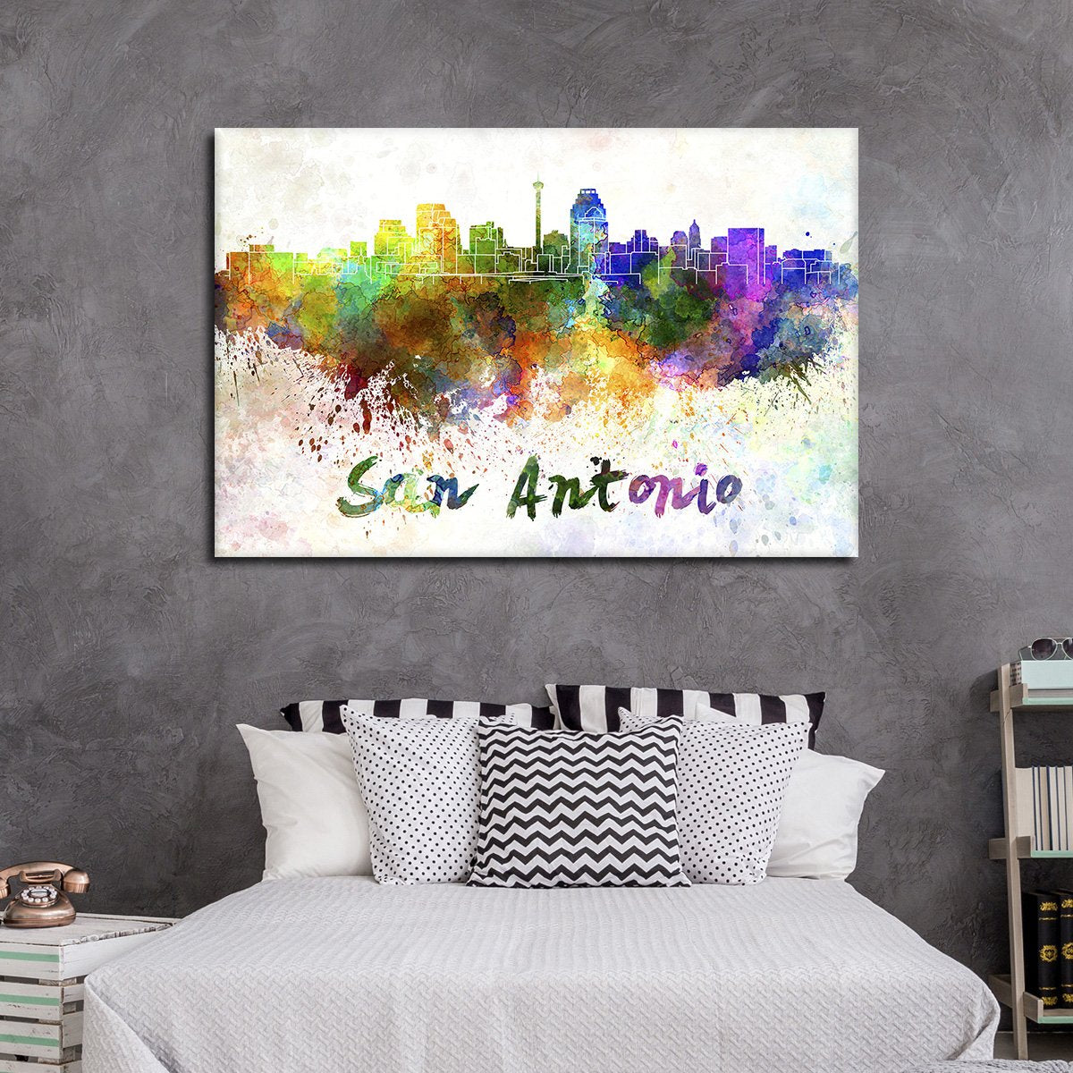 San Antonio Watercolor Skyline Multi Panel Canvas Wall Art