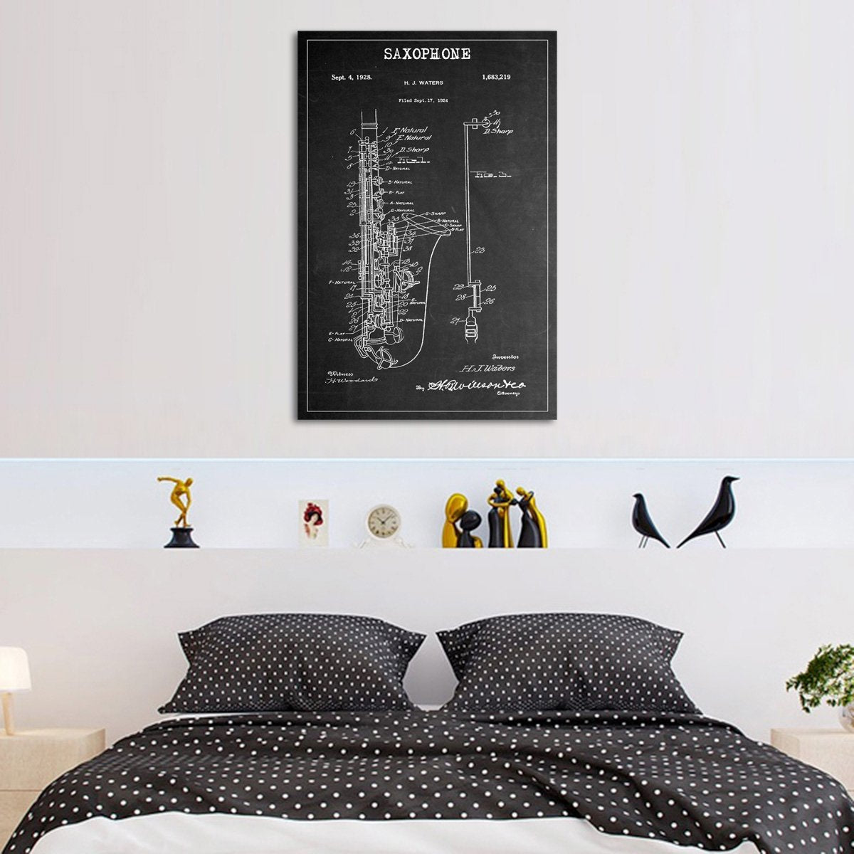 Saxophone Patent BW Canvas Wall Art