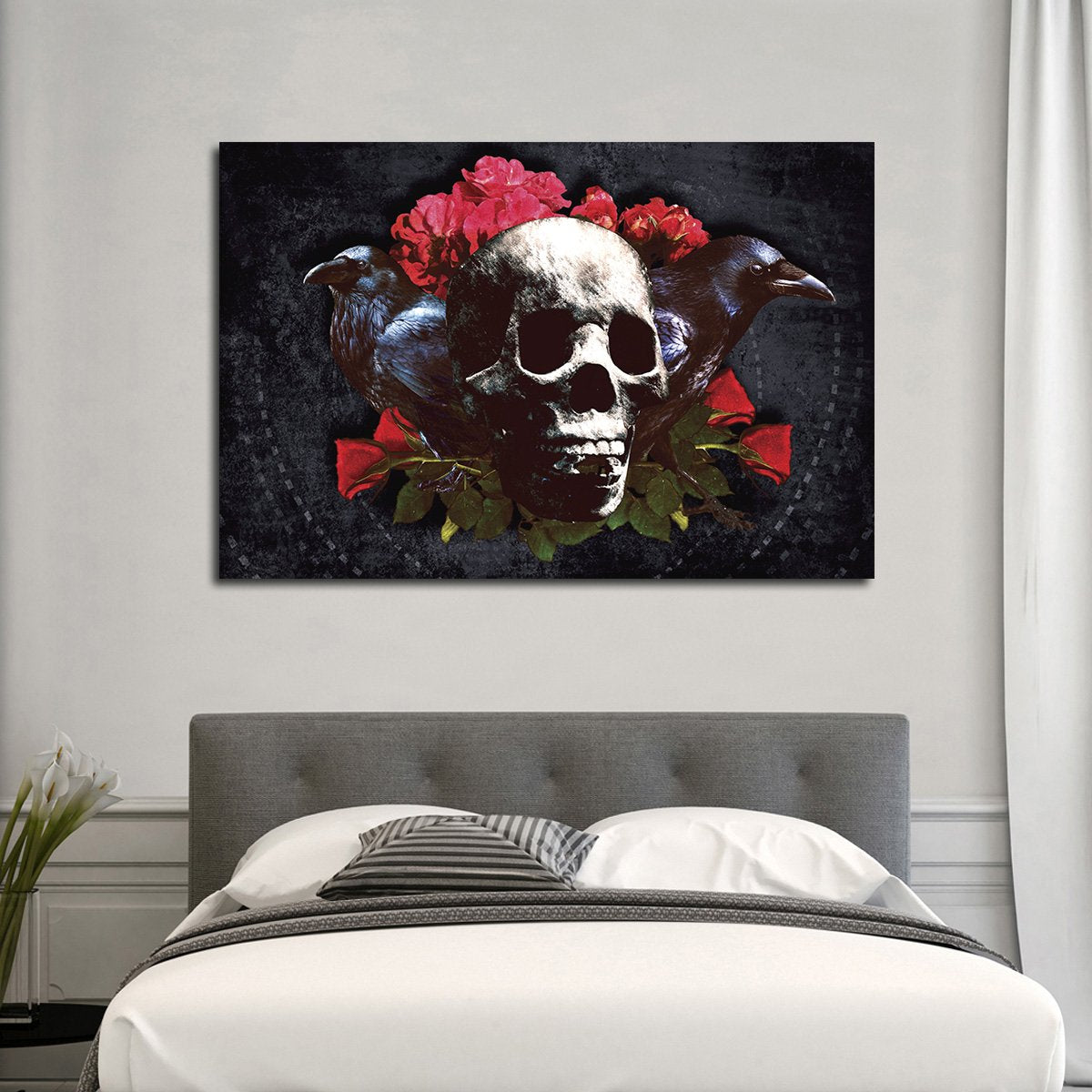 Scary Skull with Roses Multi Panel Canvas Wall Art