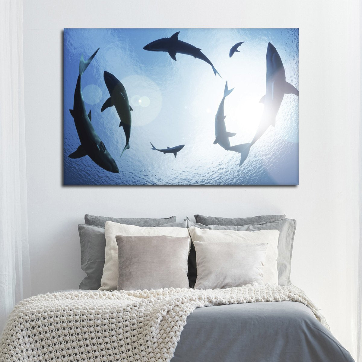School Of Sharks Multi Panel Canvas Wall Art