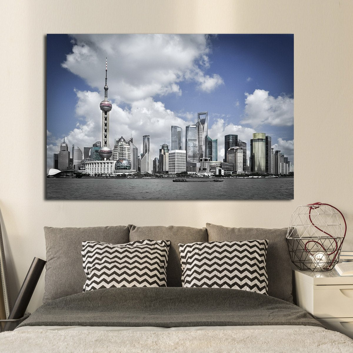 Shanghai Skyline Multi Panel Canvas Wall Art