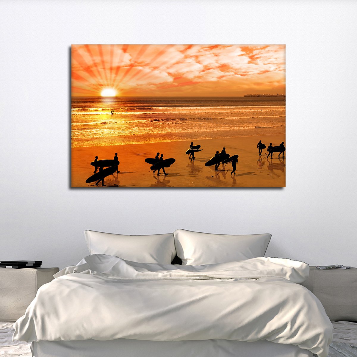 Silhouette Surfers Multi Panel Canvas Wall Art